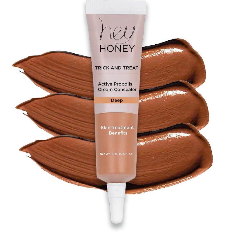 Hey Honey Skincare Trick  Treat Active Honey  Propolis Full Coverage Concealer  For Acne  Blemishes Dark Spots Around The Eye Dark Circles  Discoloration  Deep Tone  05 Oz